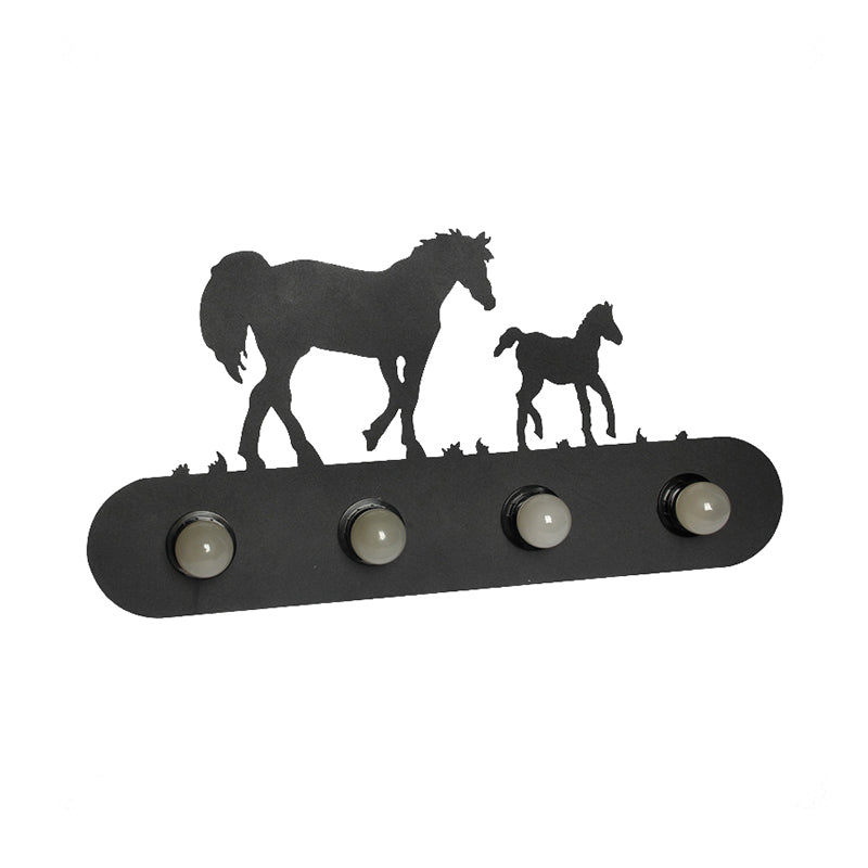 Lodge Open Bulb Wall Light with Elk/Horse/Sheep/Mountain/Windmill/Tree Design 4 Bulbs Metallic Wall Sconce in Black for Indoor