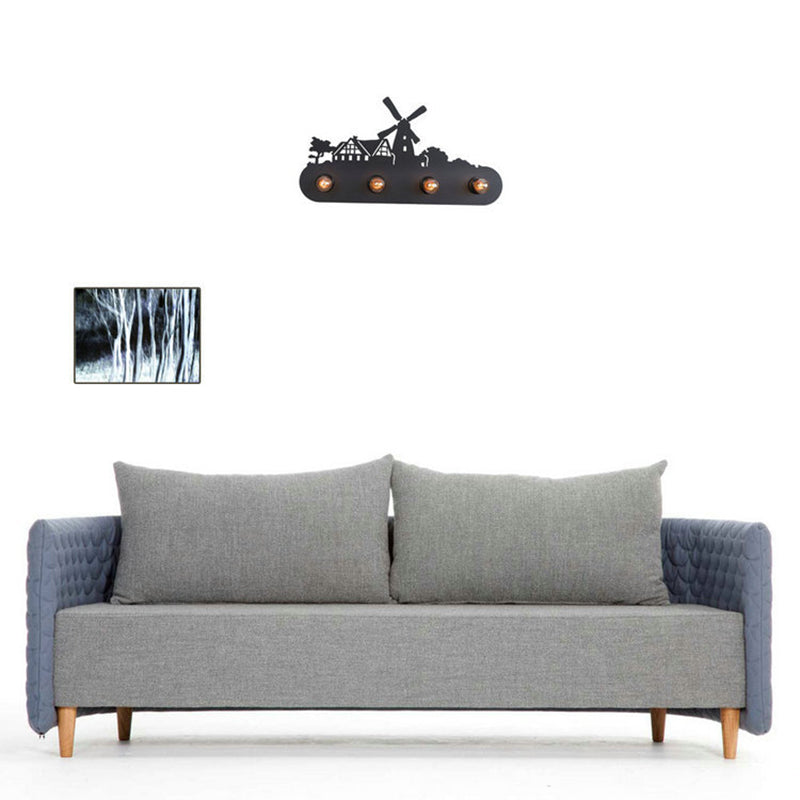 Lodge Open Bulb Wall Light with Elk/Horse/Sheep/Mountain/Windmill/Tree Design 4 Bulbs Metallic Wall Sconce in Black for Indoor