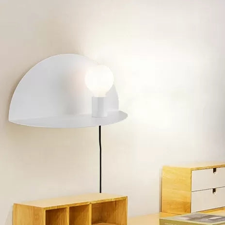 Open Bulb Kids Bedroom Wall Light with Half-Circle Metal 1 Light Nordic Style Sconce Light