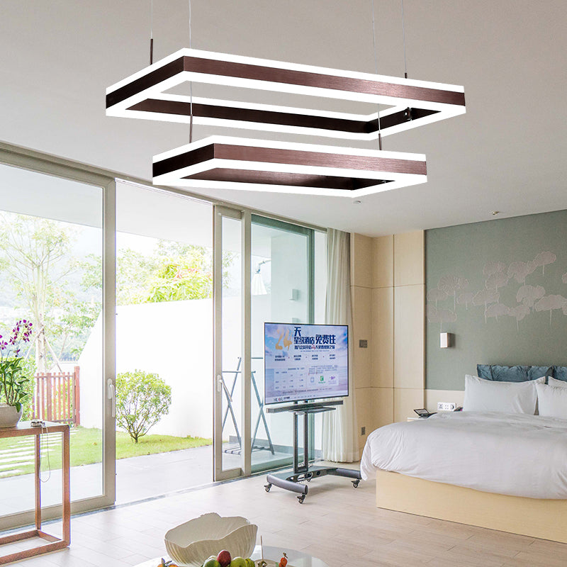 Brown Rectangular LED Chandelier Contemporary 1/2/3-Light Acrylic Ceiling Pendant in Warm/White Light