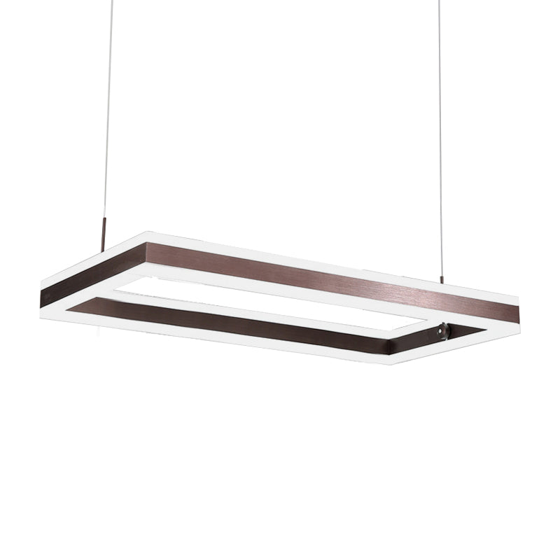 Brown Rectangular LED Chandelier Contemporary 1/2/3-Light Acrylic Ceiling Pendant in Warm/White Light