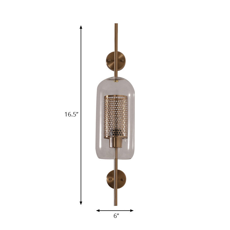 Silver/Gold Cylindrical Wall Sconce Industrial 1 Light Smoke Glass Wall Mount Light Fixture, 5"/6" Wide