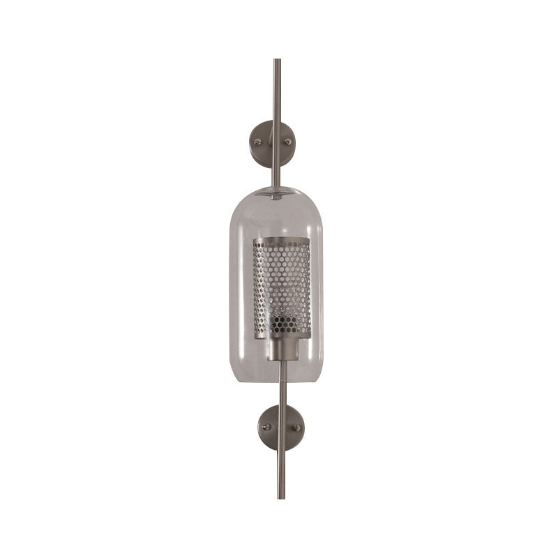 Silver/Gold Cylindrical Wall Sconce Industrial 1 Light Smoke Glass Wall Mount Light Fixture, 5"/6" Wide