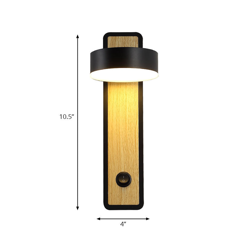 Rotatable 1 Light Round LED Wall Sconce Lamp Modern Wooden Black/White Down Lighting in Warm/White Light
