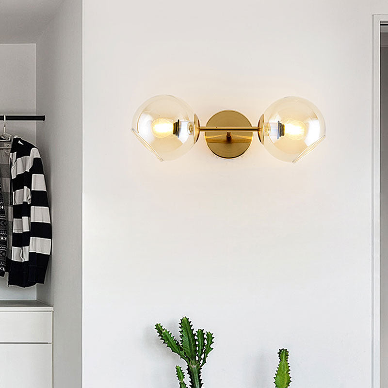 Modernist 2 Lights Wall Lamp with Clear Glass Shade Gold Spherical Wall Mount Light Fixture