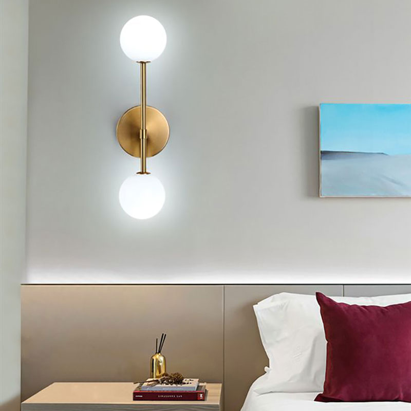 Black/Gold Ball Sconce Light Contemporary 2 Lights Opal Glass Led Flush Mount Wall Sconce