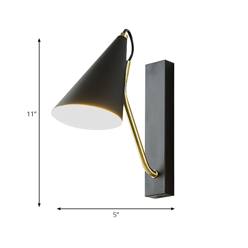 Bedroom Cone Shade Sconce Lighting Iron 1 Light Modern Simple Black/White Wall Lamp