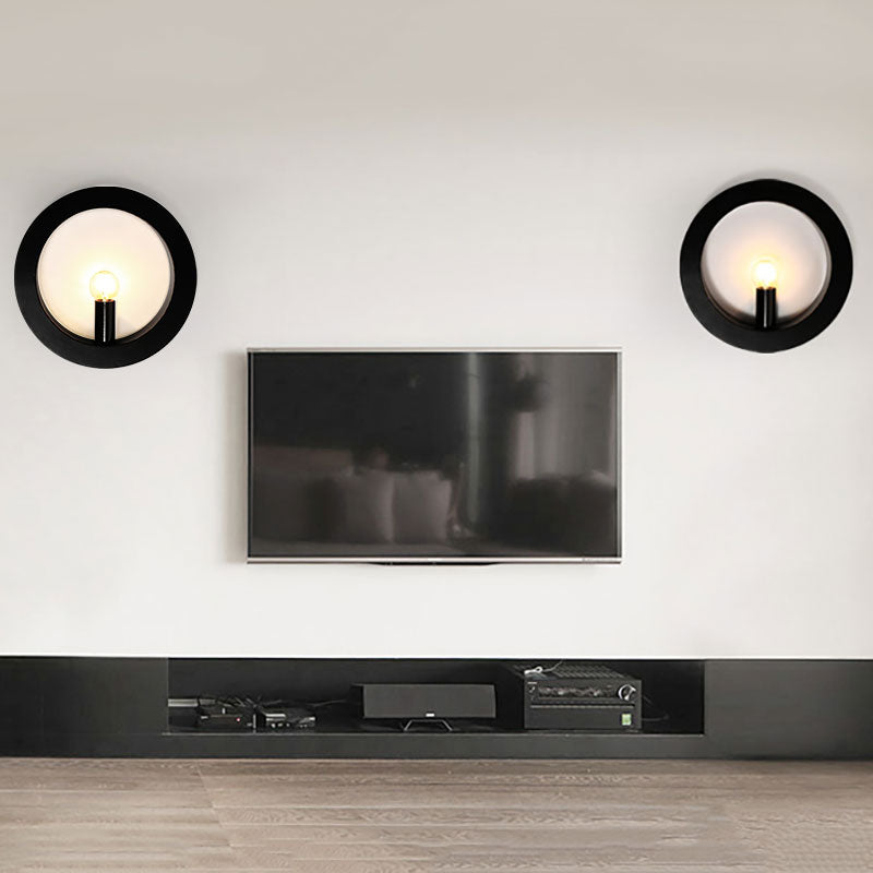 Black/White Circle Wall Light Fixture 1 Light Simple Metallic Wall Lamp for Bedroom Hallway