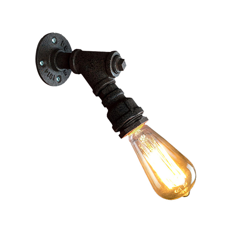 1 Head Wall Light Sconce Antique Stylish Piped Metal Mini Sconce Lighting Fixture in Rust/Black for Restaurant