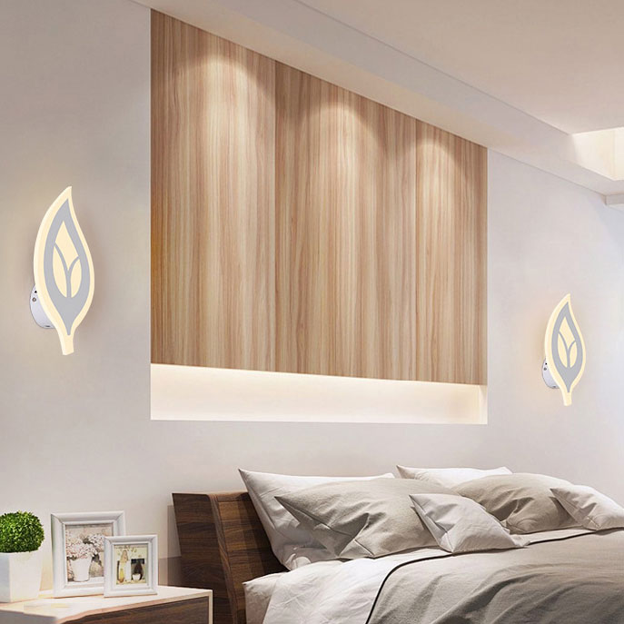 Lampada con scarpa con scarpa da letto a led con sfumatura acrilica a foglia lampada a parete bianca/bianca in luce calda/bianca