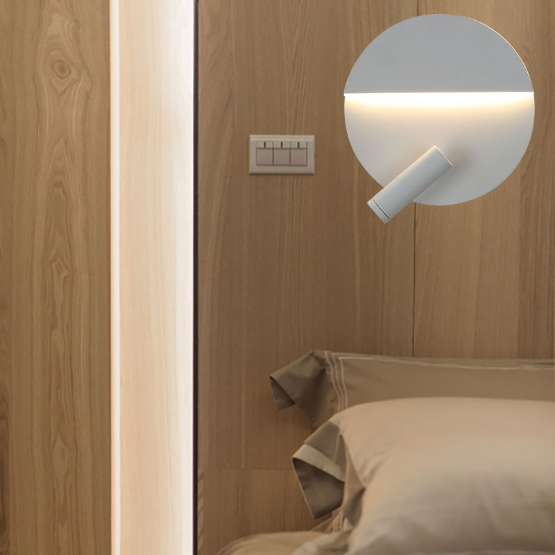 Black/White Round Wall Lamp LED Modern Simple Metallic Wall Light with Spotlight