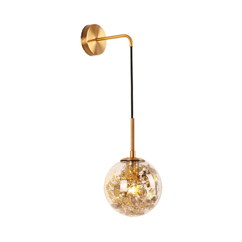 Duidelijke glazen orb -schaduw Wandlicht met bloem deco doek winkel 1 licht moderne hangende wandlamp in zilver/goud