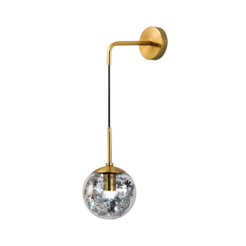 Duidelijke glazen orb -schaduw Wandlicht met bloem deco doek winkel 1 licht moderne hangende wandlamp in zilver/goud