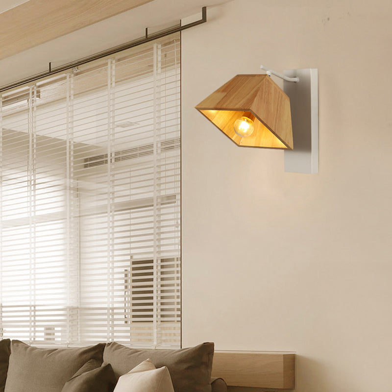 Trapezoide ombra balcone camera da letto fonce luce rotabile lampada da parete moderna in legno in beige