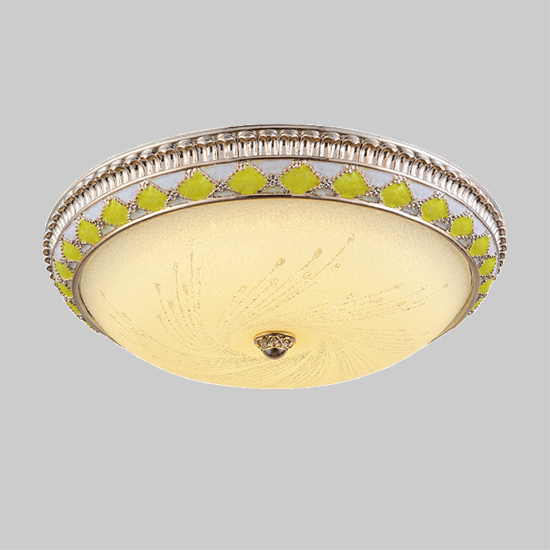 Frosted Glass Round Ceiling Flush Farmhouse Drawing Room LED Flush Mount Lighting in Gold, 12"/16"/19.5" Width