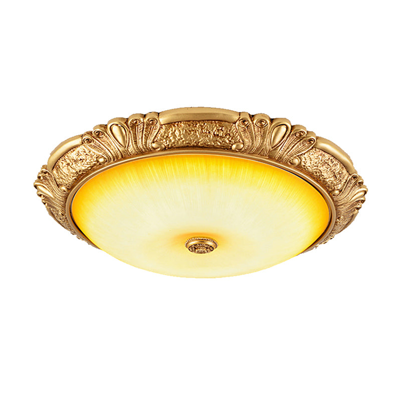 12"/16"/19.5" W LED Ceiling Flush Traditional Circle Amber Glass Flush Mount Lighting in Gold