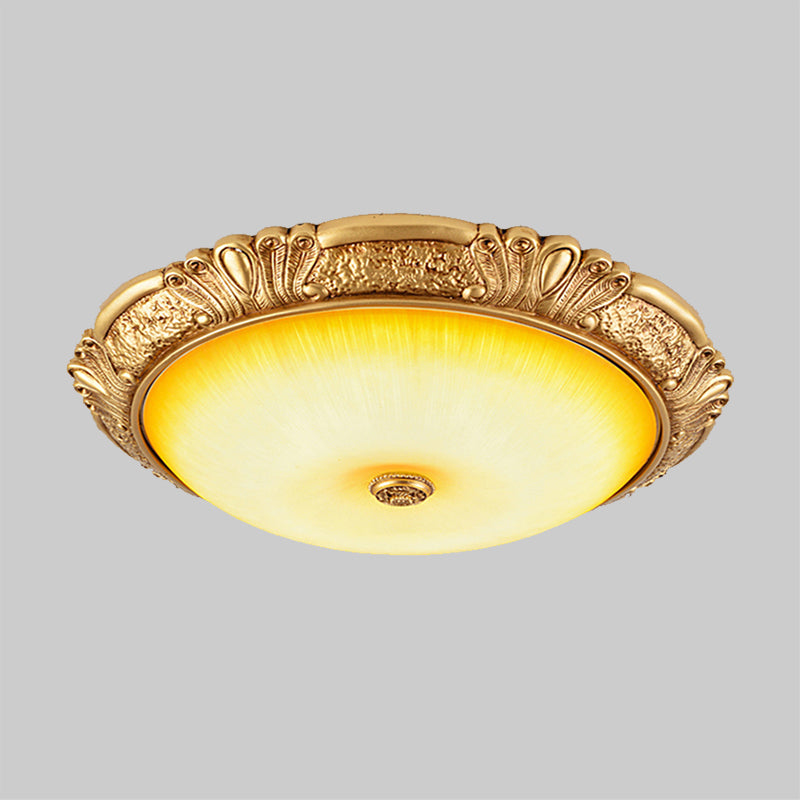 12"/16"/19.5" W LED Ceiling Flush Traditional Circle Amber Glass Flush Mount Lighting in Gold