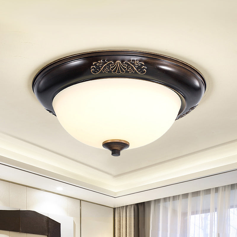 LED Dome Shape Flush Mount Light Countryside Black Opal Glass Ceiling Fixture, 12"/16"/20" Wide