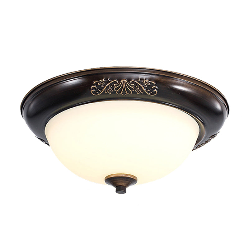 LED Dome Shape Flush Mount Light Countryside Black Opal Glass Ceiling Fixture, 12"/16"/20" Wide