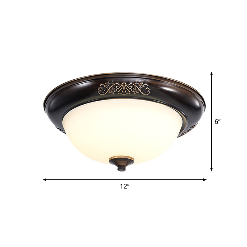 LED Dome Shape Flush Mount Light Countryside Black Opal Glass Ceiling Fixture, 12"/16"/20" Wide