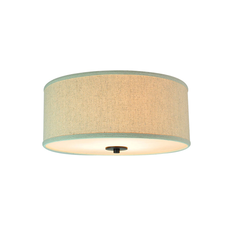 Drum Shade Flush Light Modern Fabric 5 Bulbs 16"/19.5" Wide Bedroom Ceiling Mount Fixture in Grey/White with Green Rim