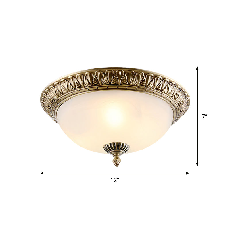 White Glass Brass Ceiling Fixture Dome 2/3-Light Retro Style Flush Mount Lighting, 12"/16"/19.5" Width