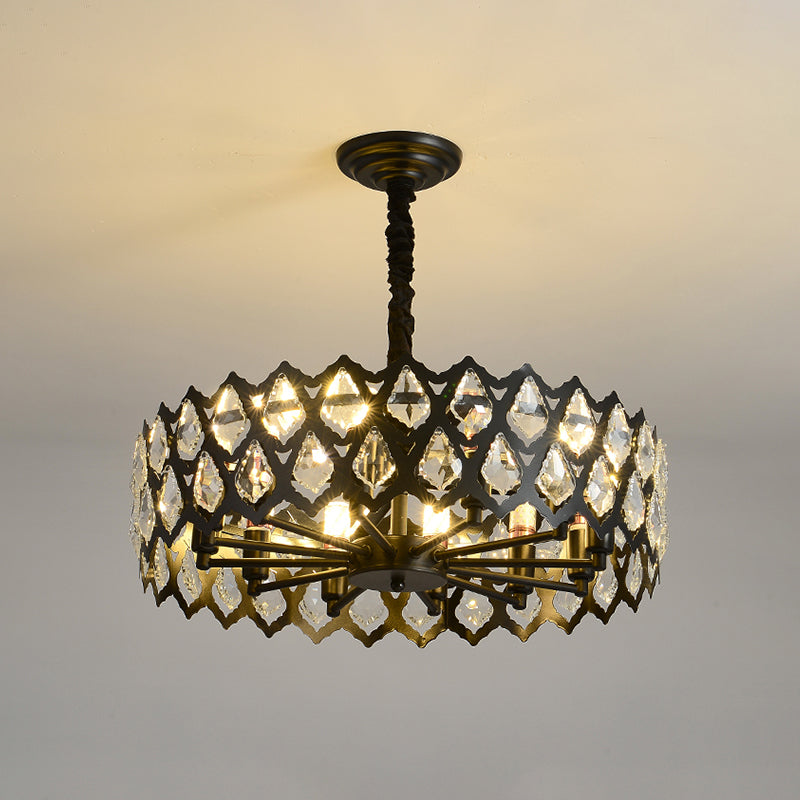 Zwart uitsparingen plafond hangend licht modern kristallen ingelatte 16 "/21,5" breed 6/9 bollen eetkamer kroonluchter