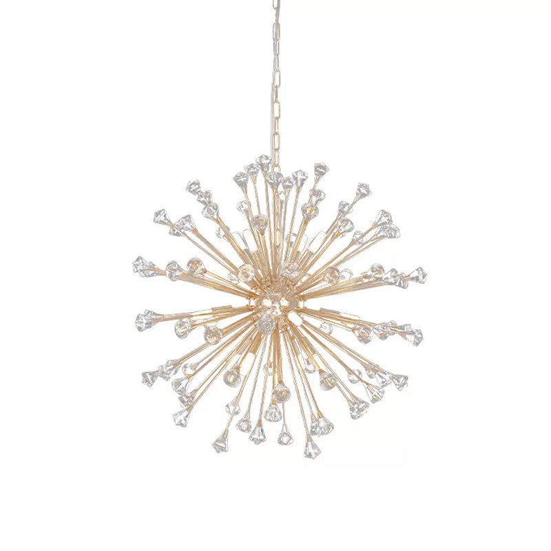 Crystal Urchin Down Lighting Pendant Minimalist 12-Light Living Room Chandelier in Gold