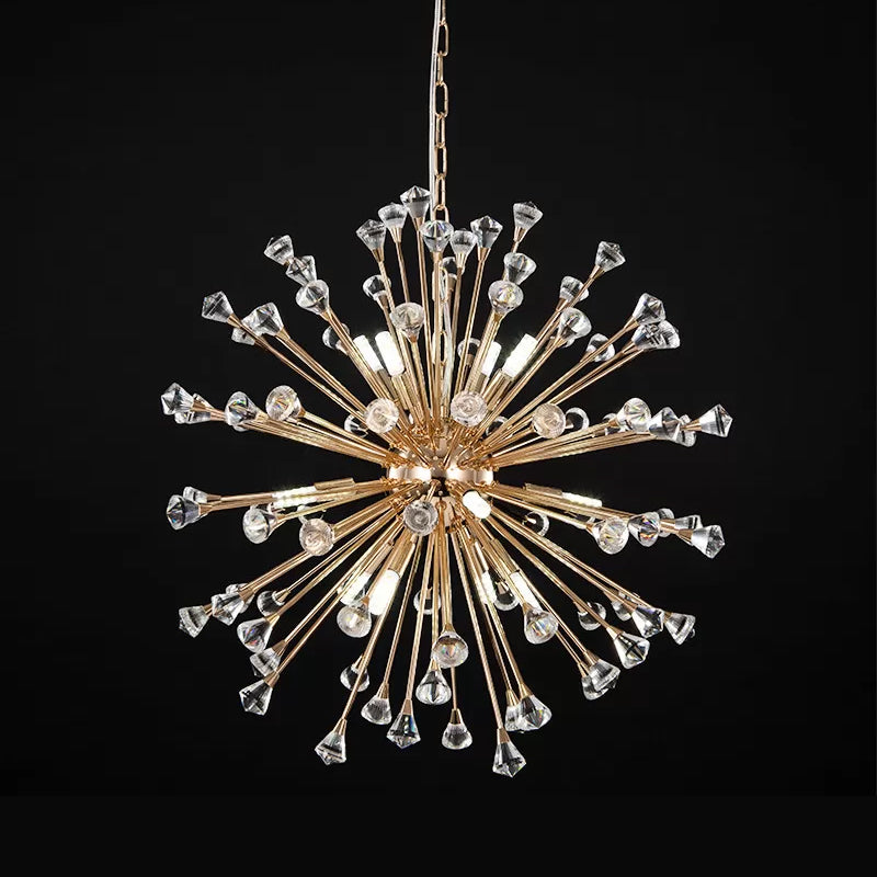 Crystal Urchin Down Lighting Pendant Minimalist 12-Light Living Room Chandelier in Gold