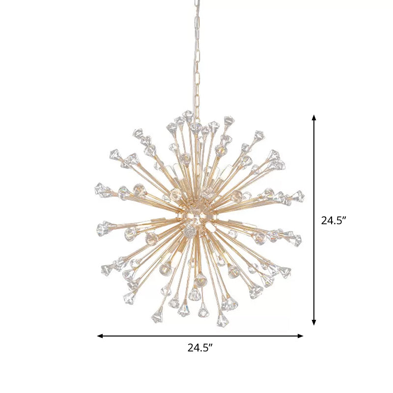 Crystal Urchin Down Lighting Pendant Minimalist 12-Light Living Room Chandelier in Gold