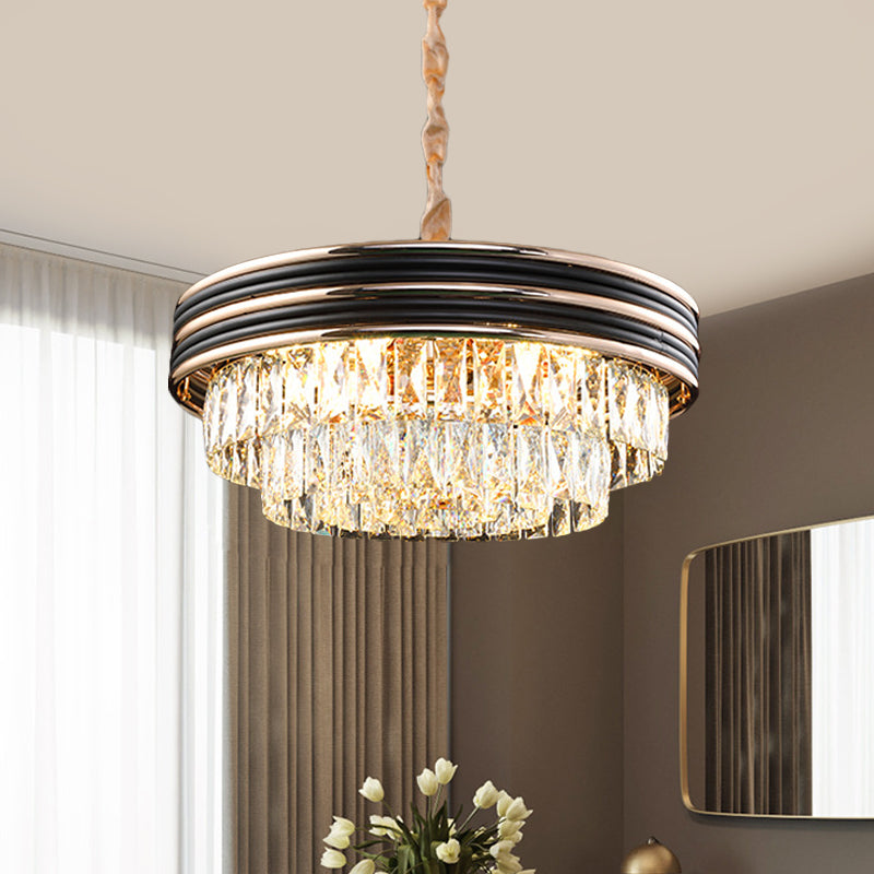 18 "/21,5" W Black 9/11 LAMPE DE DROP MODERNE CRISTAL MULTIQUEUR PRENDANT DE CHANDELER SUR LA TABLE