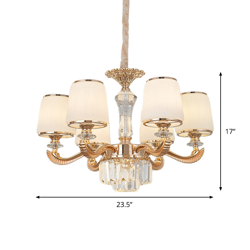 6/8-lichte plafond kroonluchter traditionele salon hangende lamp met taps toelopende melkglazen schaduw in goud