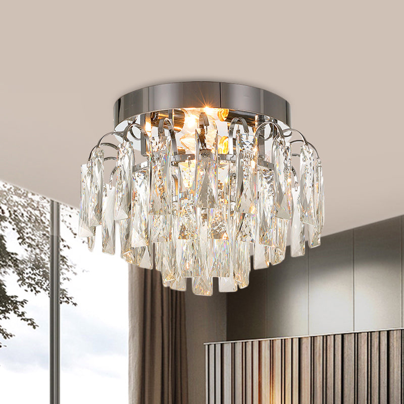 Layered Crystal Rectangles Flushmount Modern Style 2-Bulb Corridor Ceiling Lighting in Nickel/Gold
