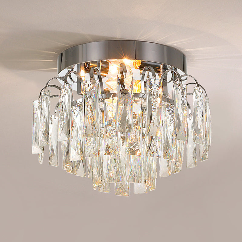 Layered Crystal Rectangles Flushmount Modern Style 2-Bulb Corridor Ceiling Lighting in Nickel/Gold