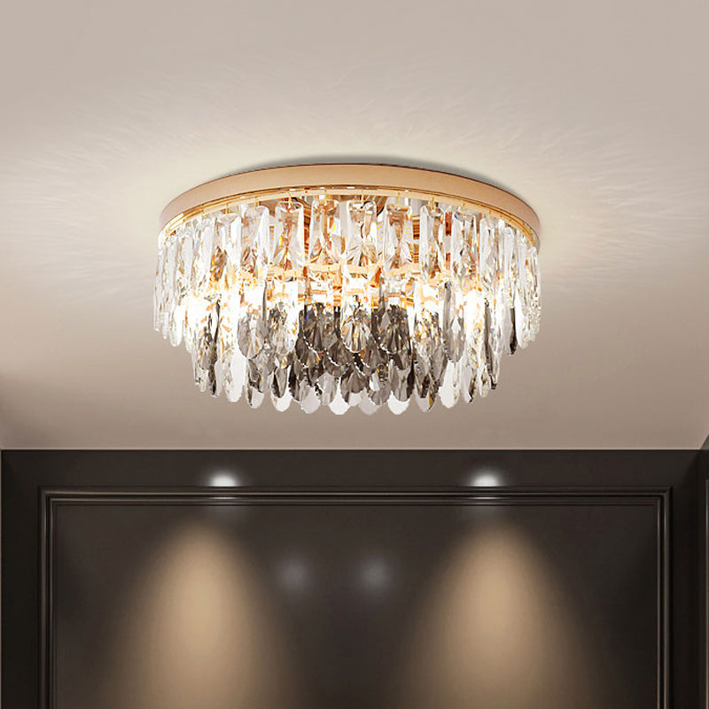 Clear Crystal Drum Flush Light Contemporary 3/4-Light Hotel Flush Mount Ceiling Fixture, 11"/16" Width