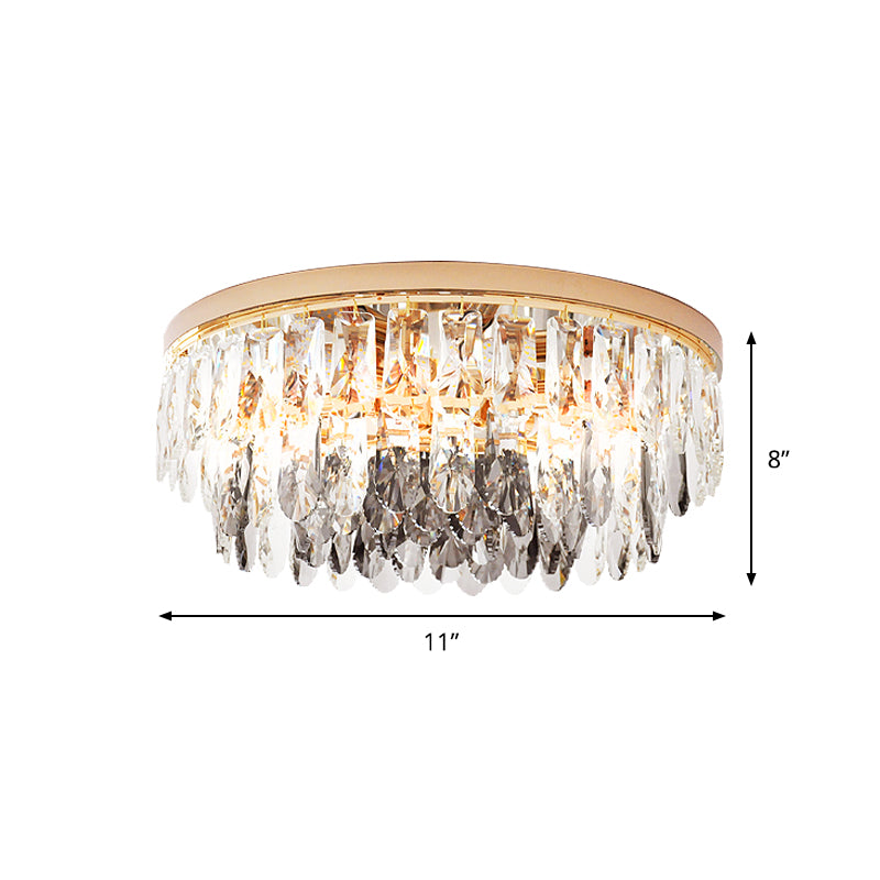 Clear Crystal Drum Flush Light Contemporary 3/4-Light Hotel Flush Mount Ceiling Fixture, 11"/16" Width