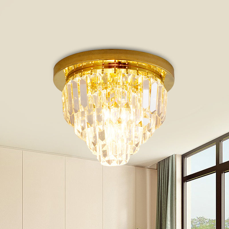 1/3/4-Bulb Flush Mount Lamp Modern Dome/Cone/Tapered Shape Clear Crystal Ceiling Light for Corridor