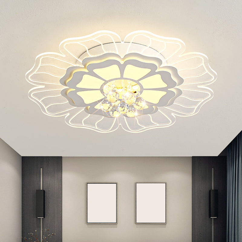 Crystal Blossom LED Flush Mount Modern Style Living Room Flush Ceiling Light Fixture in White, 16.5"/20.5"/24.5" Wide