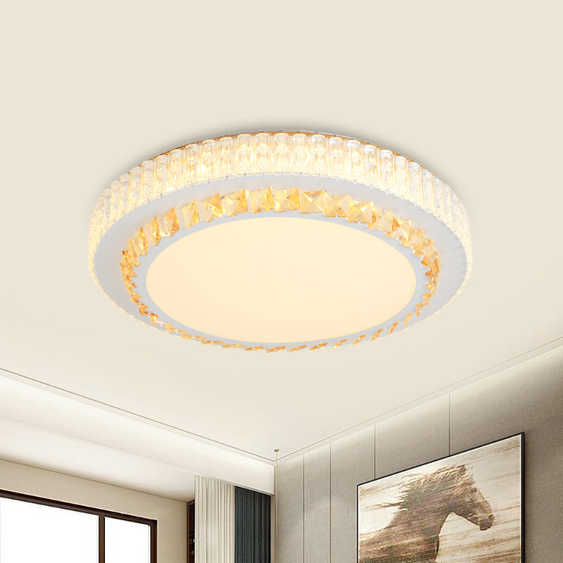 Round LED Flush Mount Ceiling Light Simple White Inlaid Crystal Flushmount in Warm/White Light for Bedroom