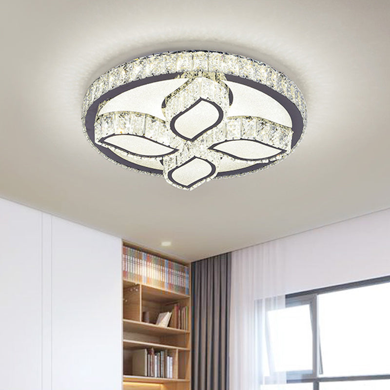 Modern Leaf Flush Ceiling Light Clear Cut Crystal LED Flushmount Lighting for Bedroom