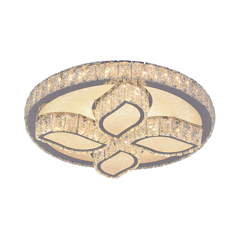 Modern Leaf Flush Ceiling Light Clear Cut Crystal LED Flushmount Lighting for Bedroom