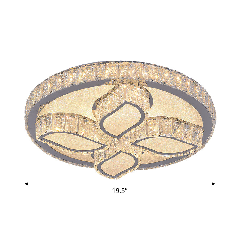 Modern Leaf Flush Ceiling Light Clear Cut Crystal LED Flushmount Lighting for Bedroom