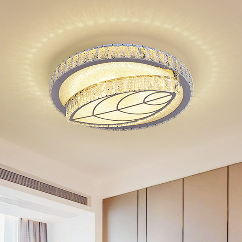 Modern Leaf Flush Ceiling Light Clear Cut Crystal LED Flushmount Lighting for Bedroom