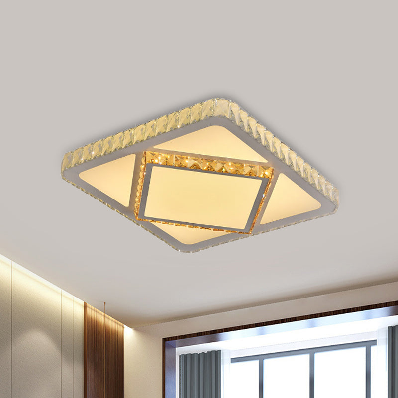 LED Flush Mount Lighting Contemporary Bedroom Ceiling Lamp with Triangle/Round/Square Crystal Shade in White