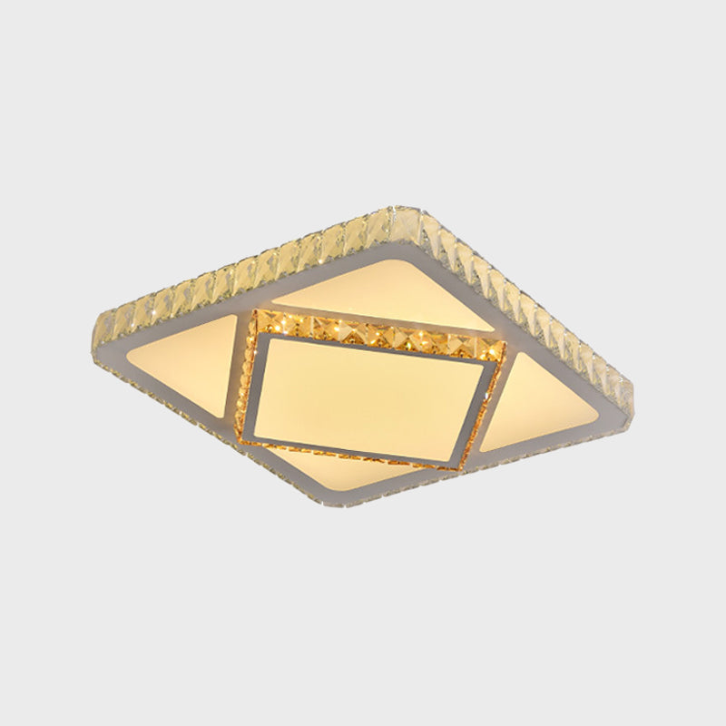 LED Flush Mount Lighting Contemporary Bedroom Ceiling Lamp with Triangle/Round/Square Crystal Shade in White