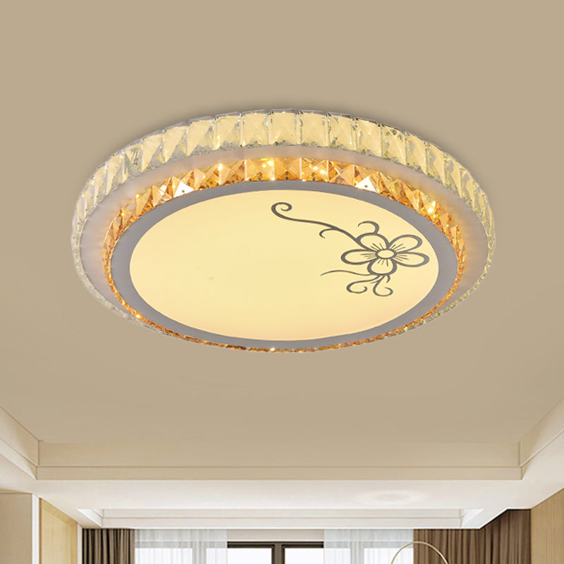 Modernist Round Ceiling Flush Mount Clear Cut Crystal LED Flush Light with Flower/Cube Pattern