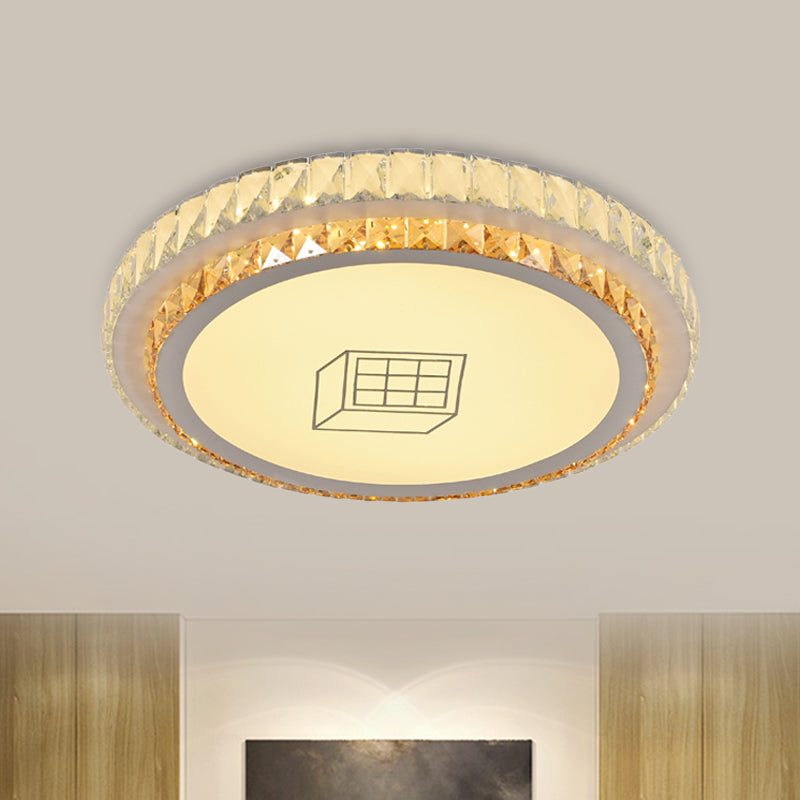 Modernist Round Ceiling Flush Mount Clear Cut Crystal LED Flush Light with Flower/Cube Pattern