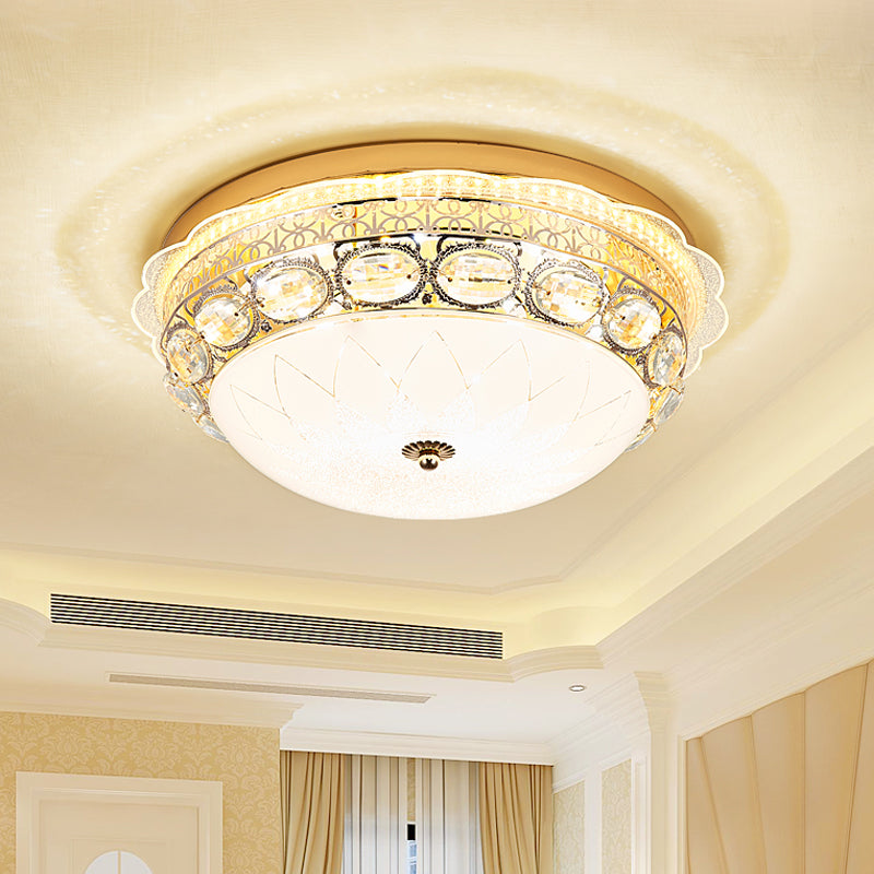 Crystal Bowl Flush Ceiling Light Classic Bedroom 16"/19.5" Wide LED Flush Mount Light Fixture in White