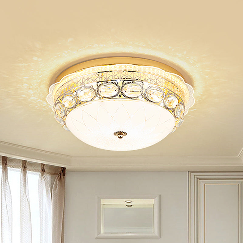 Crystal Bowl Flush Ceiling Light Classic Bedroom 16"/19.5" Wide LED Flush Mount Light Fixture in White