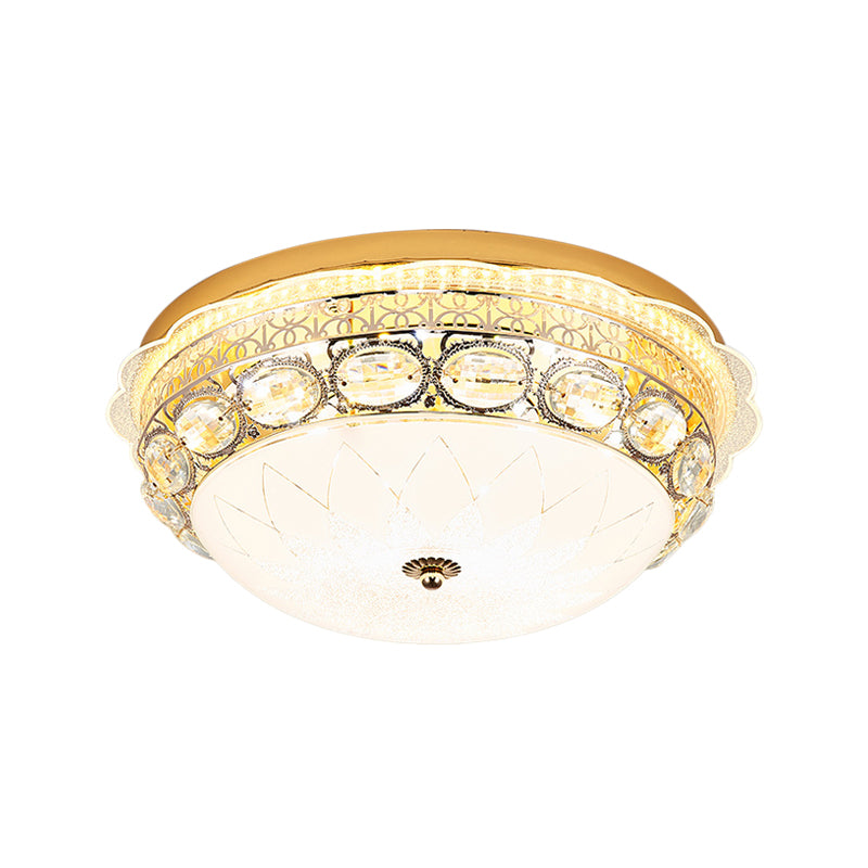 Crystal Bowl Flush Ceiling Light Classic Bedroom 16"/19.5" Wide LED Flush Mount Light Fixture in White